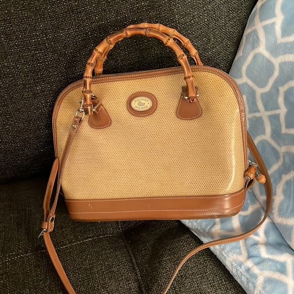 Dooney & Bourke Handbags - Vintage Dooney & Bourke Panama Bamboo Handles Zip Zip Satchel Coated Can…